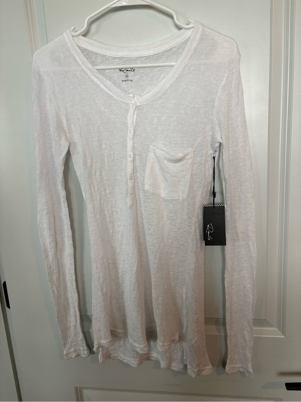 Rails White Long-Sleeve Henley Pocket Top